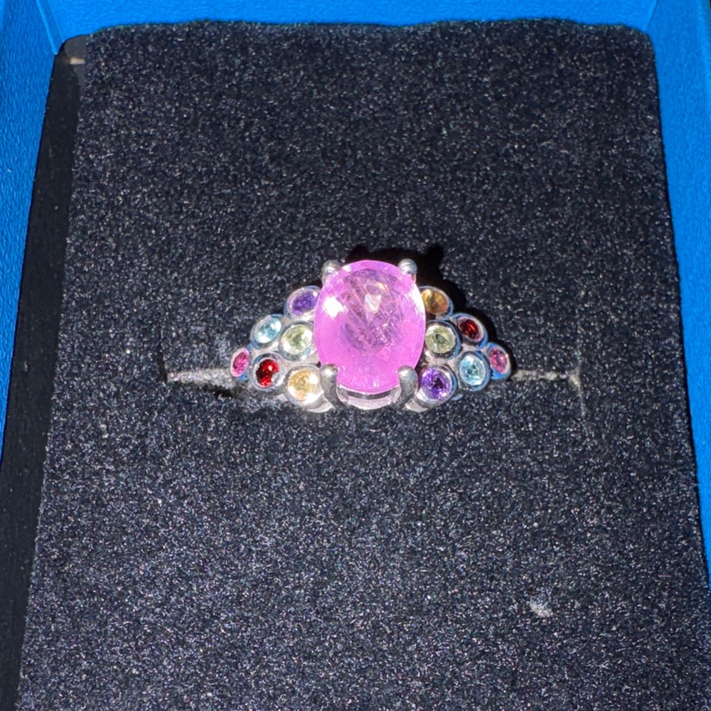 JTV Silver Ring with Pink and Multicolor Gems